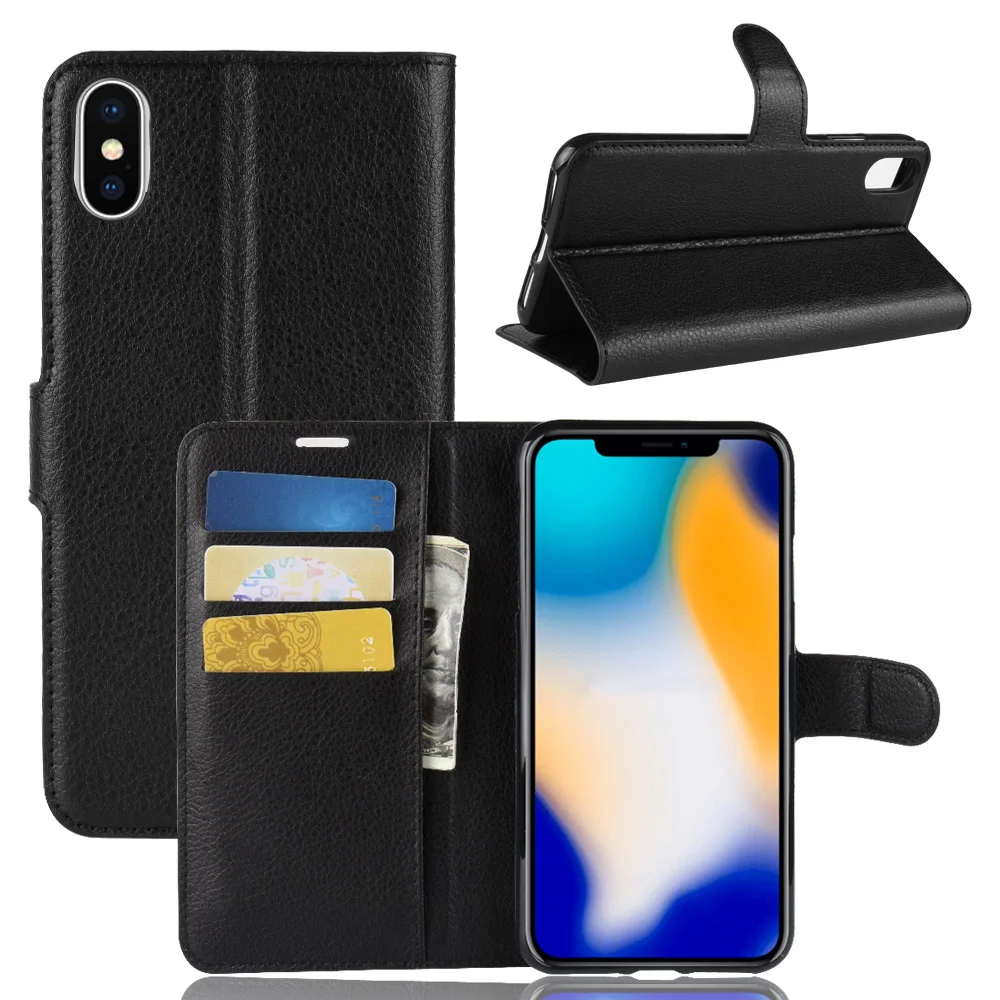 

Litchi PU Card Holder Wallet Flip Leather Case For iPhone XS Max, Black;blue;pink;red;green;white;brown