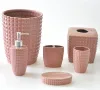 JIA SHUN hotel dark pink grid grooved ceramic bathroom accessories set 6 pieces Soap Dispenser Toothbrush Holder Trash Can