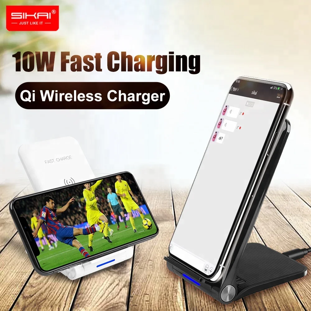 

10W OEM Mobile Phone Folding Custom Fast Qi Magnetic Foldable Fast Charge 2 Coil Fast Wireless Charger for Iphone 8 XS MAX XR, Black;white