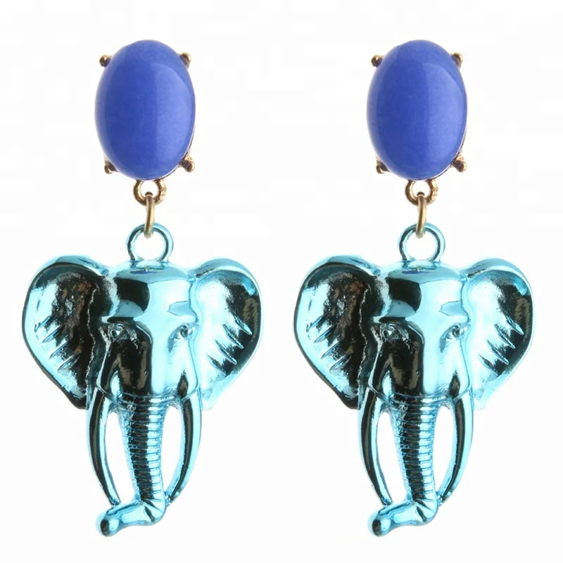 

NeeFu WoFu New women's jewelry fashion pop metal elephant pendant earrings exquisite handmade stone accessories earrings, Pink