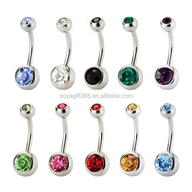 

Belly Bar Surgical Steel Double Crystal Gem Navel Bar Button Ring Belly Bars body piercing