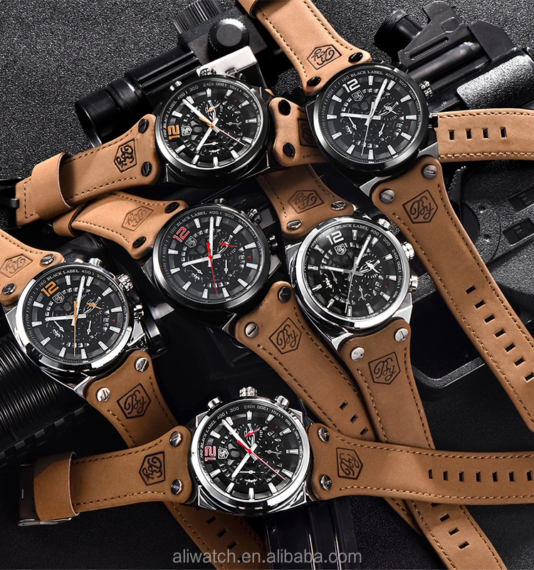 Genuine Leather Band Strap High End Quality Fashion Mens Wrist Watch