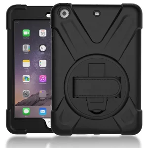 Rugged shockproof silicone kids stand holder hand strap POS protective cover case for Apple iPad mini 3 2 1 with shoulder strap