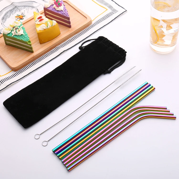 

Set of 8pcs stainless steel metal straws ultra long 10.5inch reusable straw