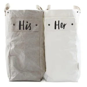 Image of Natural eco-friendly handled classified houseware children's toys bucket storage bag washable kraft paper laundry basket