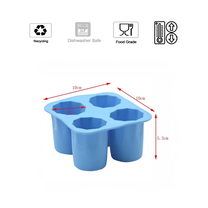 Silicone Shot Glass Ice Molds/Trays for Freezer with 4 Cavities, Reusable  Whiskey Glass Ice Cubes, Holds 1oz Each, 1.3 Inch