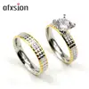 AFXSION jewelry factory, couples of titanium steel rings, AA zircon stainless steel couple ring