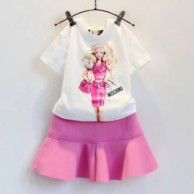 

Taobao Young Girls Wearing Plain Kids T-shirt Girls Short Skirt Suits, As picture