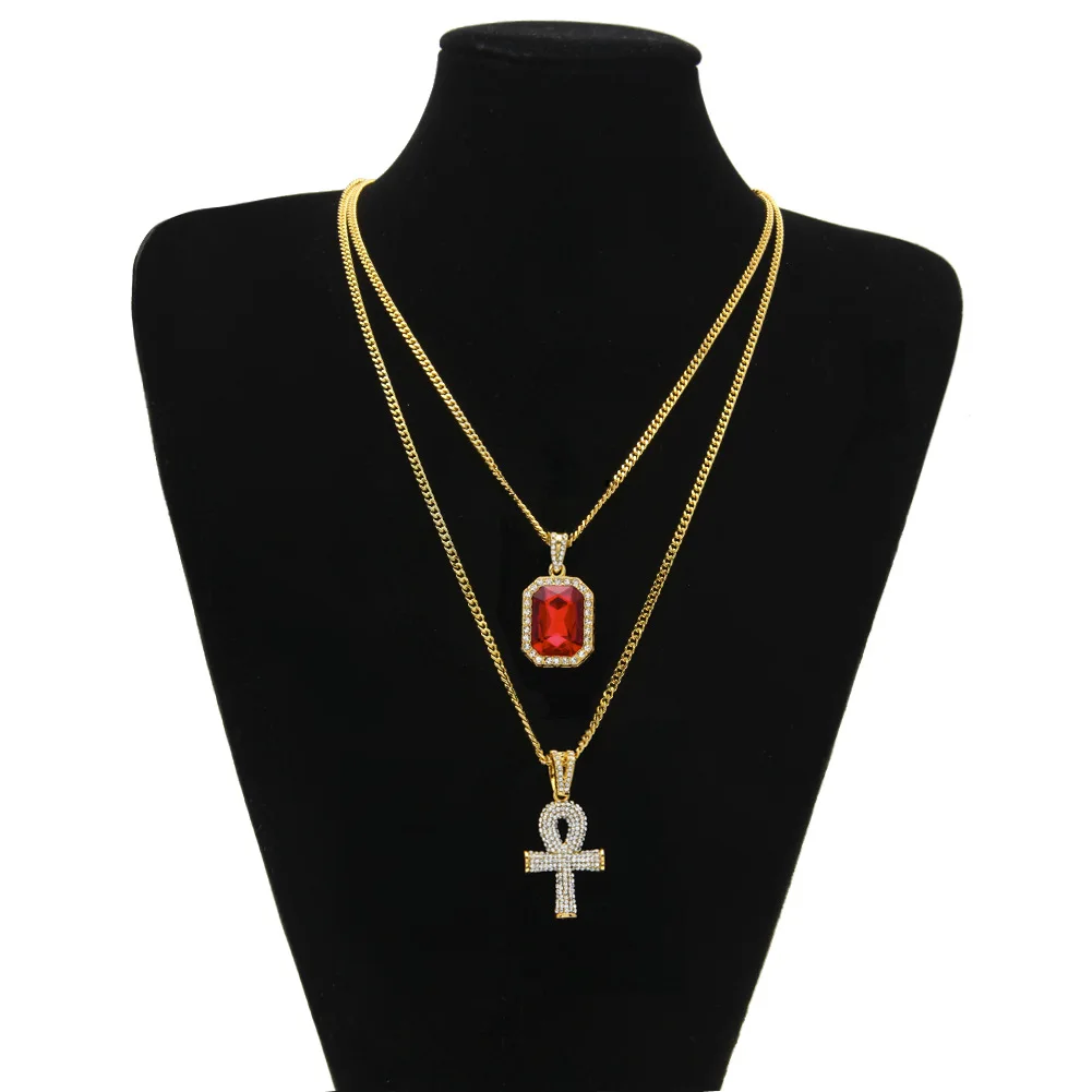 

Hip hop Jewelry Set Golden Crowned Jesus Head Pendant & Iced Out Square Gem Crystal Necklace Set Cuban chain, Gold, silver