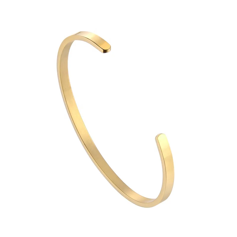 

Wholesale 4mm stainless steel blank cuff bangle custom bracelet, Gold/rose gold/black/silver
