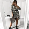Fast-selling Amazon Ebay Explosion V-neck Long-sleeved Serpentine Printed Shirt Dresses Without Belts