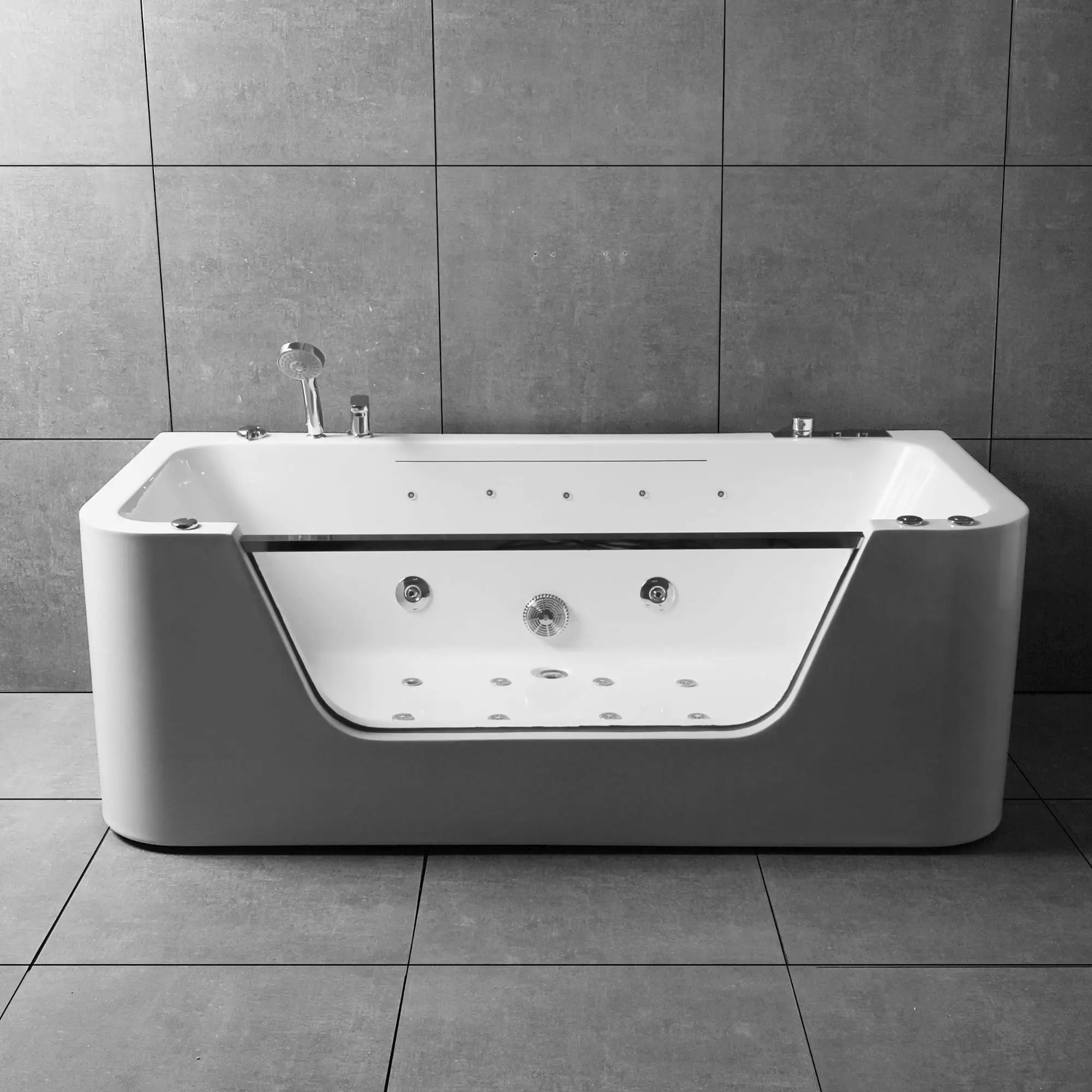 Glass Luxurious Jet Massage Bath Tub With Tv And Colored Bubble