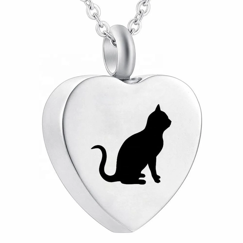 

Silver Heart Pet Cat Urn Necklace for Ashes - Cremation Jewelry Memorial Keepsake Pendant - Funnel Kit Included, Sliver