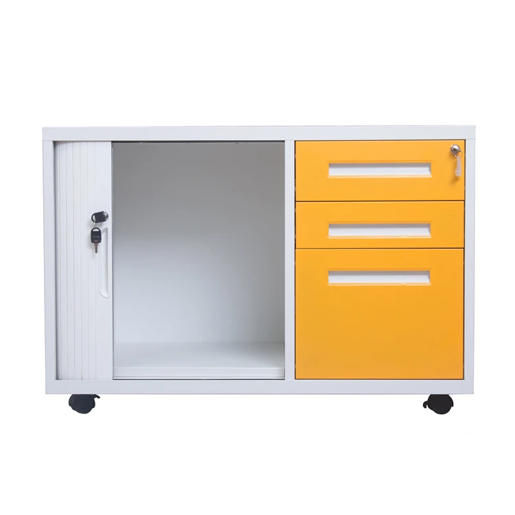 multi-function mobile pedest drawer cabinet with plastic rolling shutter door