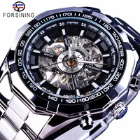 

2018 Popular Luxury Brand FORSINGING Siver Stainless Steel Band Skeleton Transparent Dial Business Man Mechanical Wrist Watch