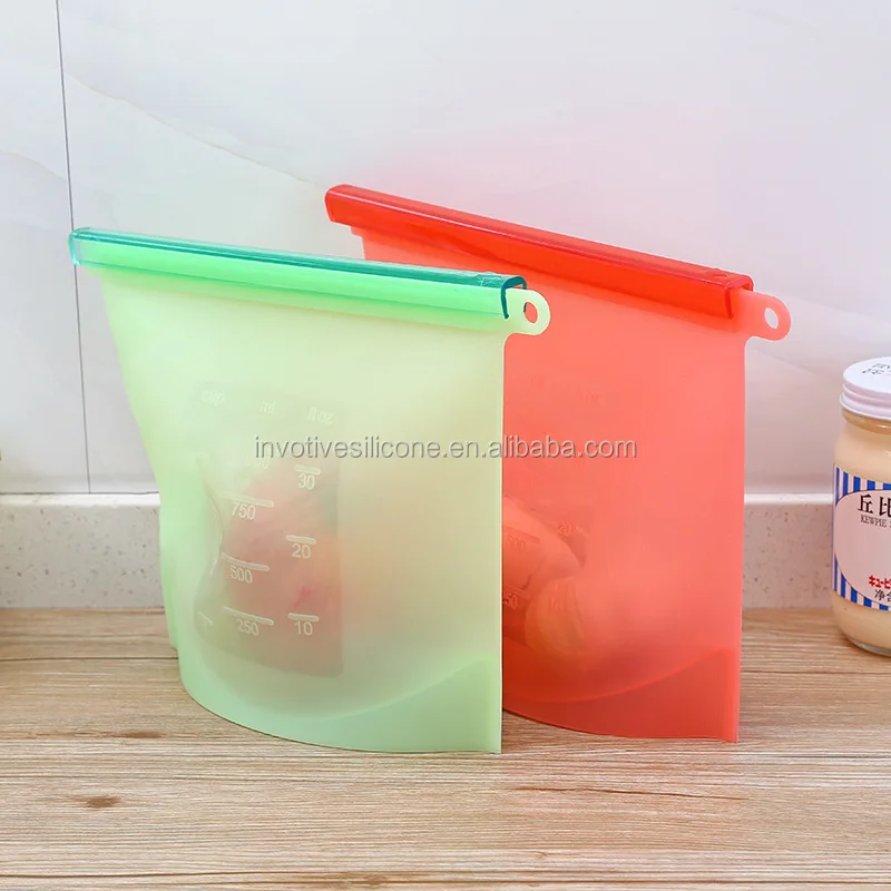 Food grade BPA free reusable silicone ziplock food storage preservation bag