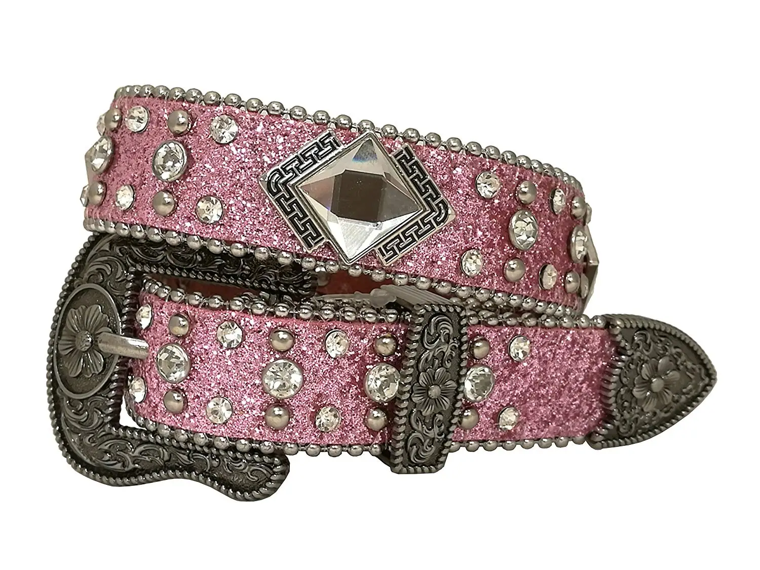 Kids Western Cowboy Cowgirl Ostrich //Crocodile Strap Rhombic Rhinestone Studded Shiny Belt