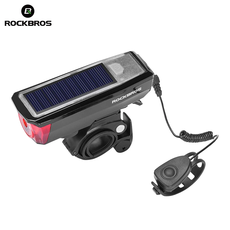 

ROCKBROS IPX4 Waterproof 2000mah Solar Powered and USB Rechargeable Led Bike Bicycle Front Light with Loud Horn Handlebar Leds, White/red