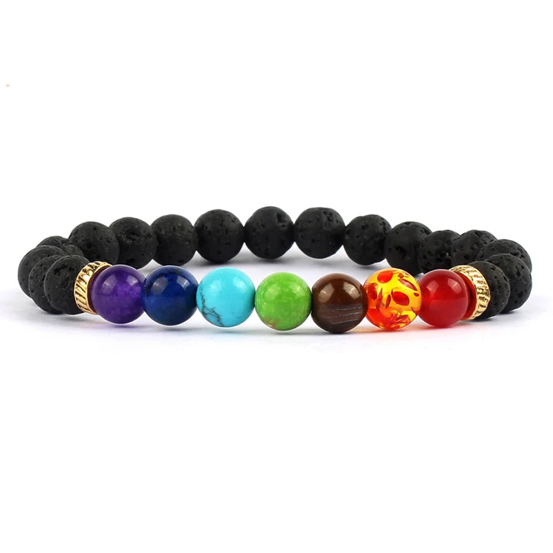 

Solar system vitality 8mm lava rock 7 Chakra Essential Oil Diffuser Elastic natural stone Bead Bracelet Bangle for men women, Colorful