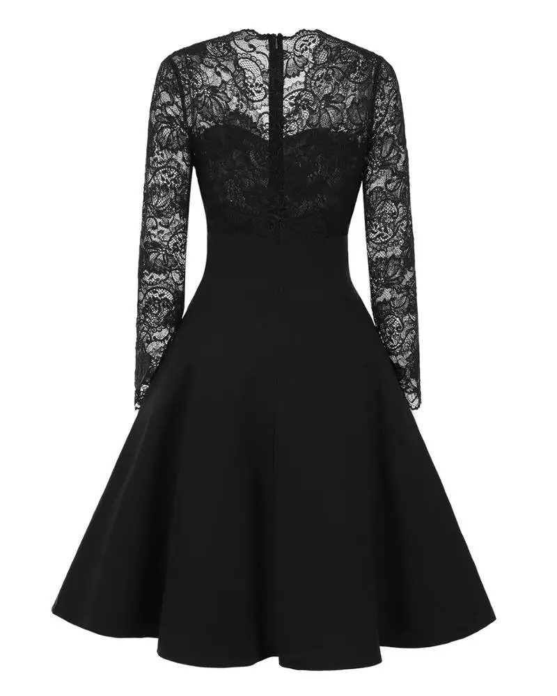 
Fashion Vintage style long sleeve lace party prom dress for ladies 