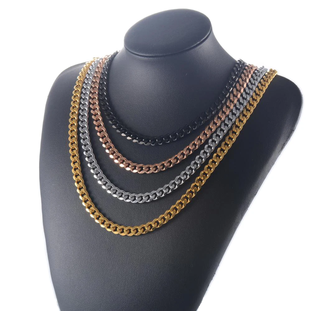 

Width 3.5mm 5mm 7mm curb chain stainless steel cuban link chain necklace men women