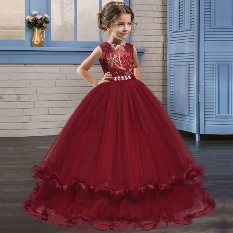 

Girl Flower Dress Elegant Jewel Pageant Dresses Appliques Beads Bow Ball Gown First Communion Dresses for Girl Kids Evening, Blue;red