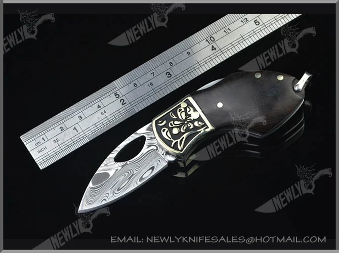 Damascus Steel Collection Small Swiss Pocket Knife With Ebony Handle