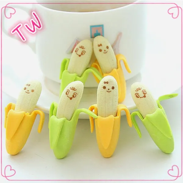 批发2020 热卖儿童时尚迷你橡皮,定制可爱的 3d 香蕉形橡皮