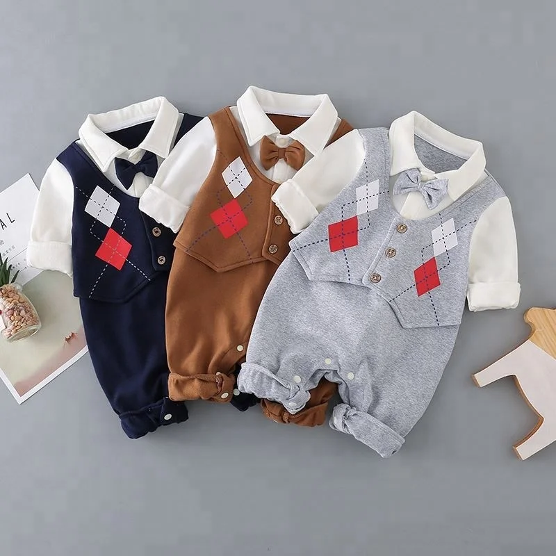 

2018 Wholesale Hot Selling 100% Cotton Spring Autumn Warm Long Sleeve baby clothes newborn rompers with Bowtie