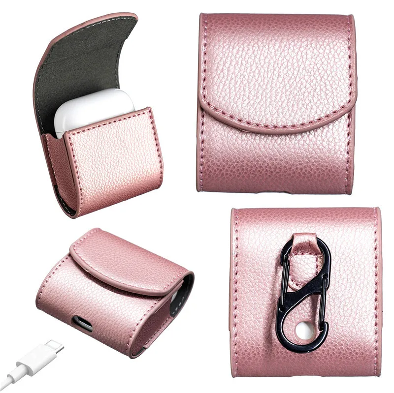 

Protective PU Leather Ear pod Cover Case With Keychain For AirPods 1 2