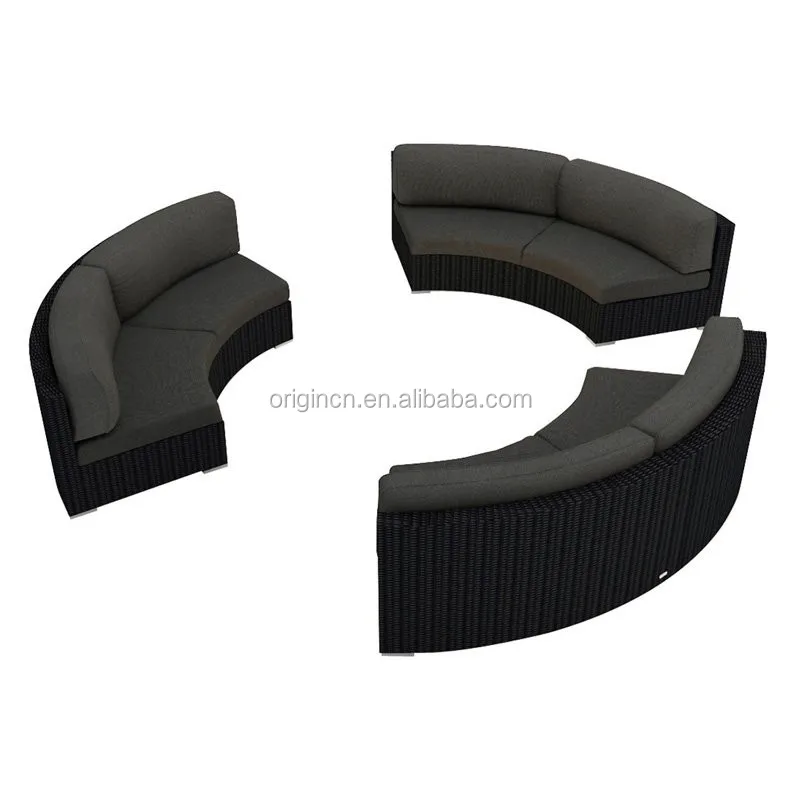 
3 pc armless curved garden bench outdoor furniture rattan round sectional sofa 