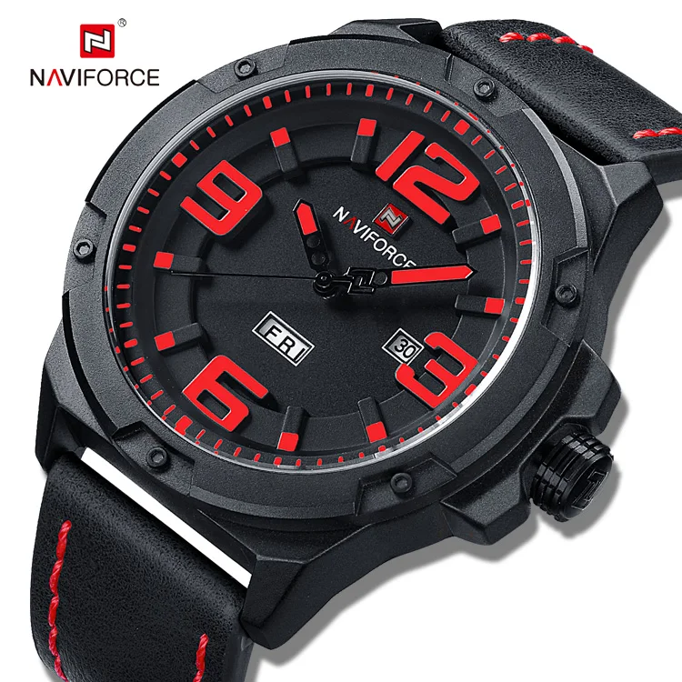 

Naviforce men watches 9100 relojes Brand Men Quartz Fashion Waterproof Date Sport Leather relojes hombre wrist watch, Red;white;orange;yellow