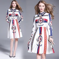 

European and American Women Clothing Fashion 2019 Vintage Stripe Print Chiffon Dresses