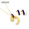 Luxury Famous Brand Open Circle Pendant Paved Row Blue Crystal Necklace Earrings Jewelry Set Stainless Steel Anti-allergic