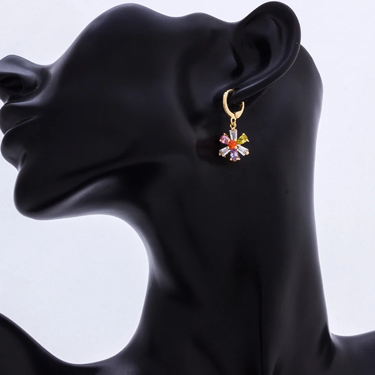 Colorful dubai cheap bridal 18k gold plated zircon necklace and earrings jewelry set