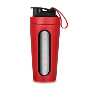 Image of Stainless Steel Sports Water Cup Visible Window Leak Proof Bpa Free Protein Shaker Bottle