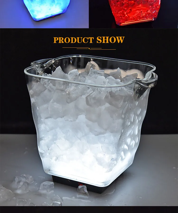 Square Clear Led Rechargeable Ice Bucket Party Drink Coolers Spirit