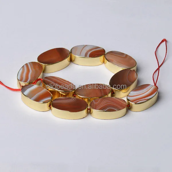 

Red Banded Agate Edge Panlted Flat Oval Beads For Jewelry Making, N/a