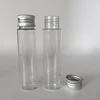 PET plastic 50ml flat base / bottom test tube bottle container with aluminum cap / lid seal for packing cosmetic, food, drink