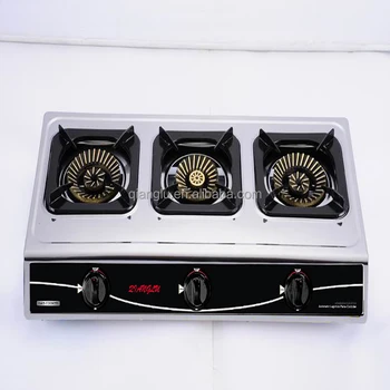 Three Square Burner Lpg Gas Stove Stainless Steel Gas Cooker