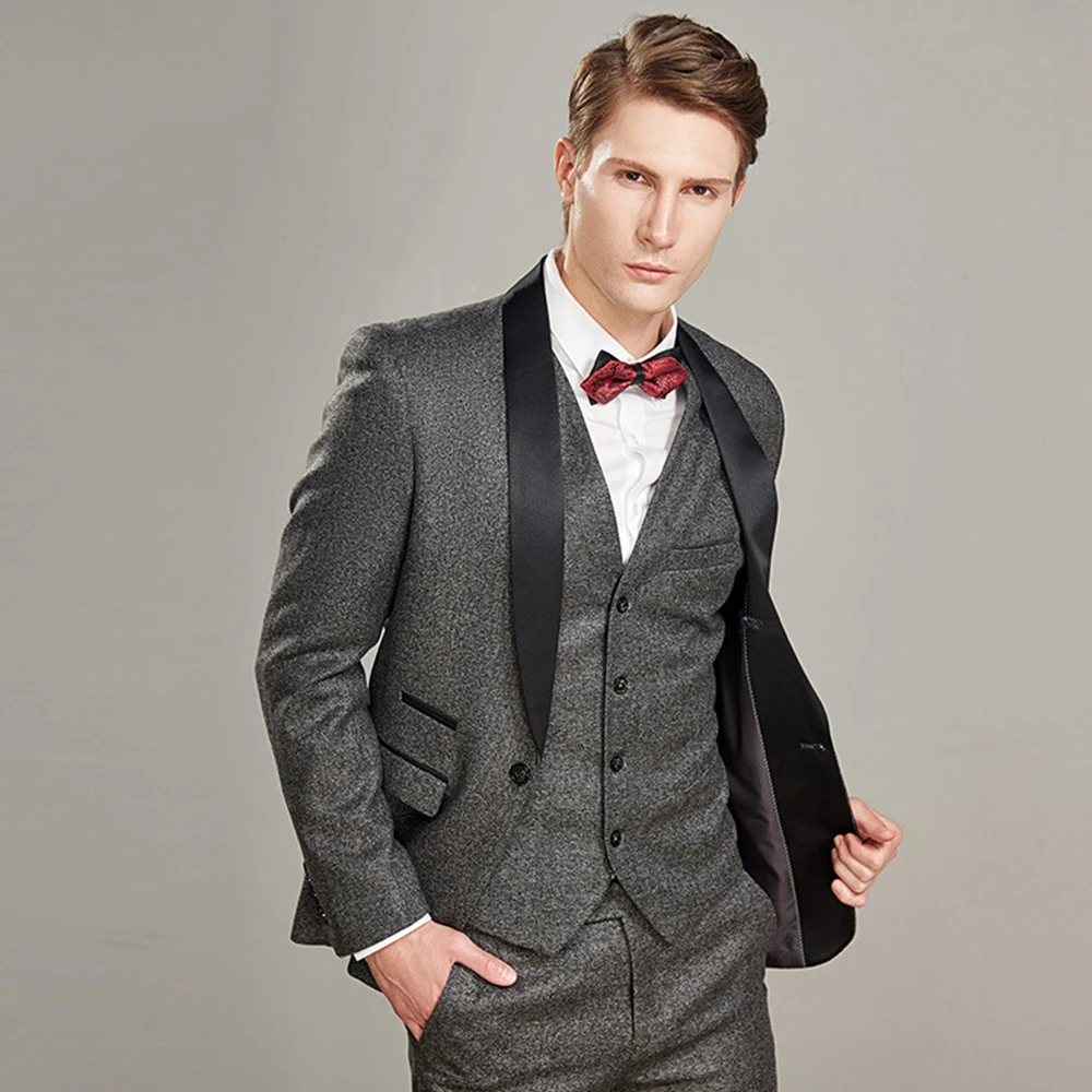

Slim Fit 3pc Men Tuxedo Coat Pants Design Wedding Suit