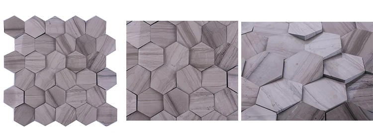 Factory Decorative Polished Marble Tiles Inkjet Grey Wood Wall Tile Hexagon Mosaic
