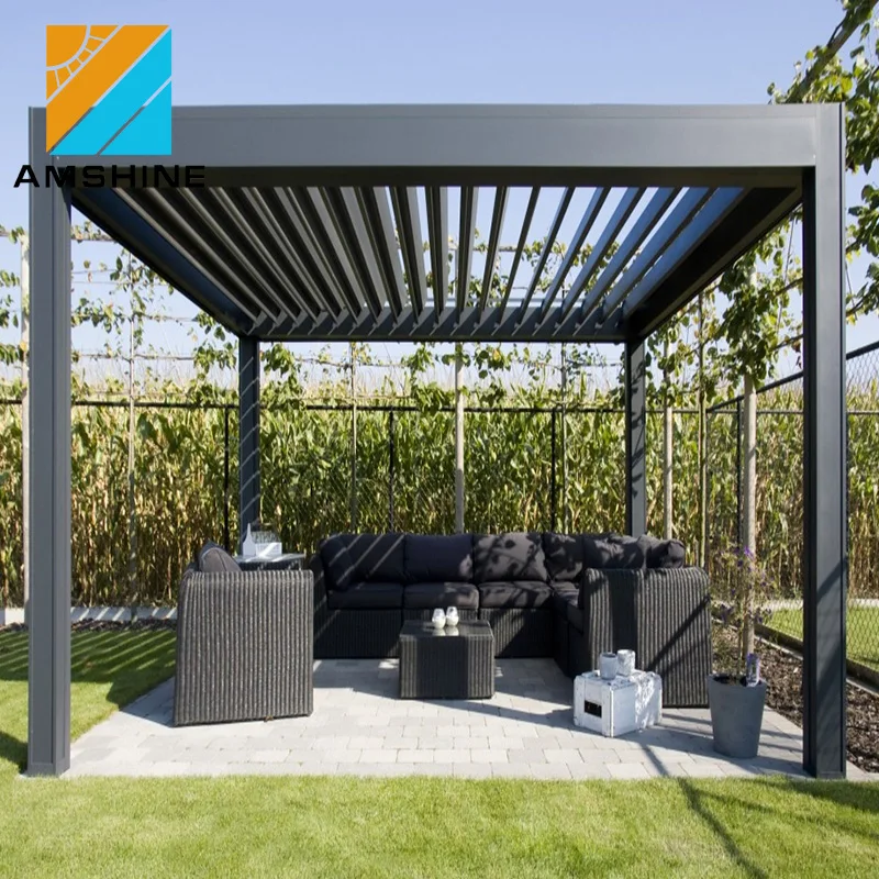 

Garden Patio Aluminum Pergola Sun Protection Rainproof Motorized Louver Roof Pergola, Customized colors