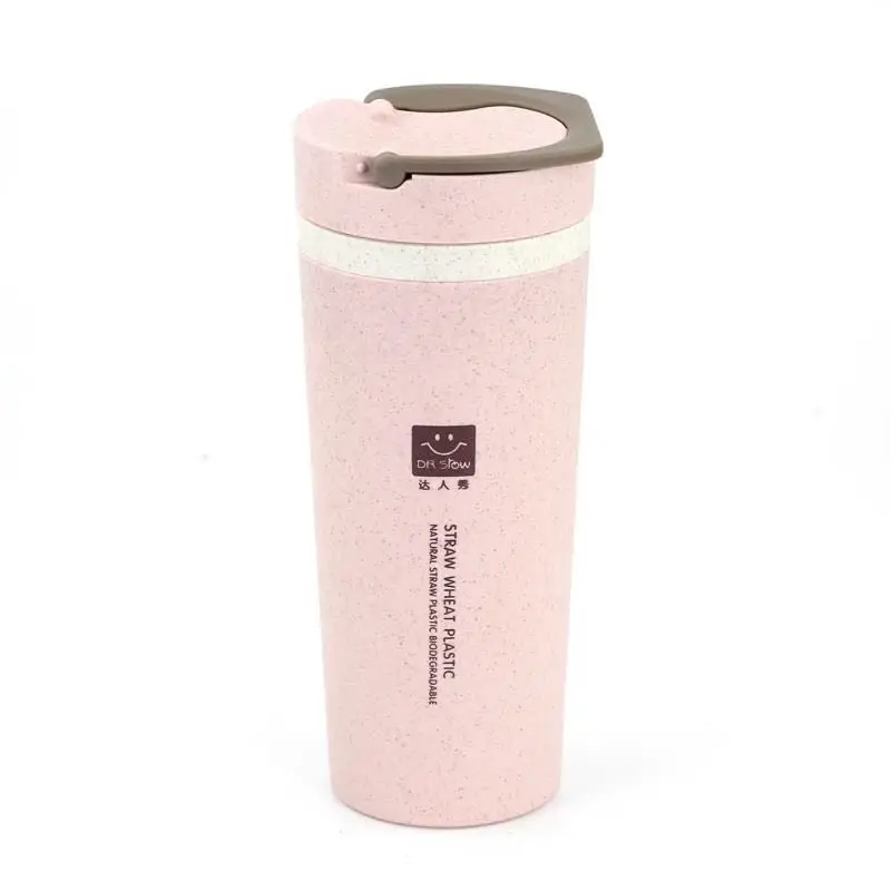

Custom Pink Shaker Bottle Plastic Sports Wheat Straw Water Bottle With Handgrip
