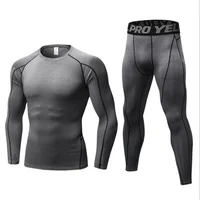 

Polyester Spandex Quick drying Sportswear 4 way stretch mens compression tights base layer Set