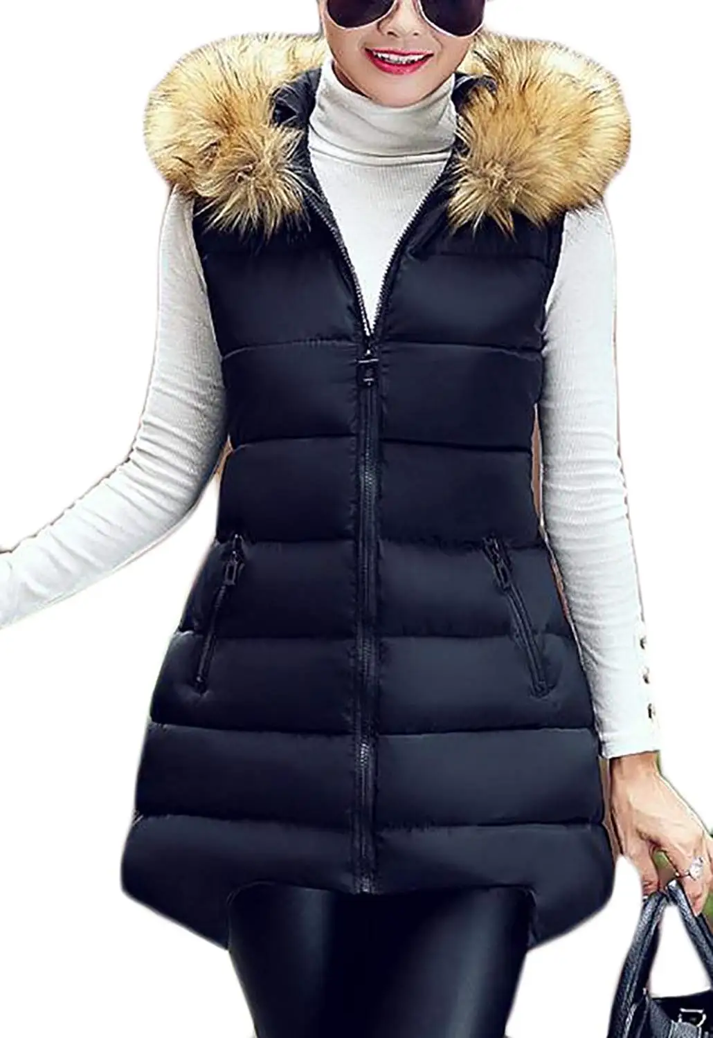 sleeveless fur hoodie