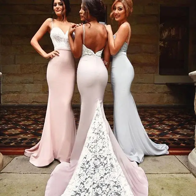 2018 Blush Pink Bridesmaid Dresses Spaghetti Strap Mermaid Lace 2018 Blush Pink Bridesmaid Dresses Spaghetti Strap Mermaid Lace Long Maid Of Honor Dress