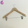 Fashion hot sale shiny rose gold sequins covered wooden frame top hanger with clips