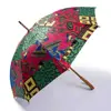 African fashion print umbrella waterproof Auto open wooden handle straight sun umbrella
