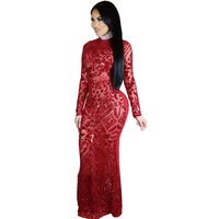 

Sexy Designer Sequin Maxi Long Dress Vestidos Vintage Round Neck Long Sleeve Sheath Ankle Length Bodycon Dress EN301